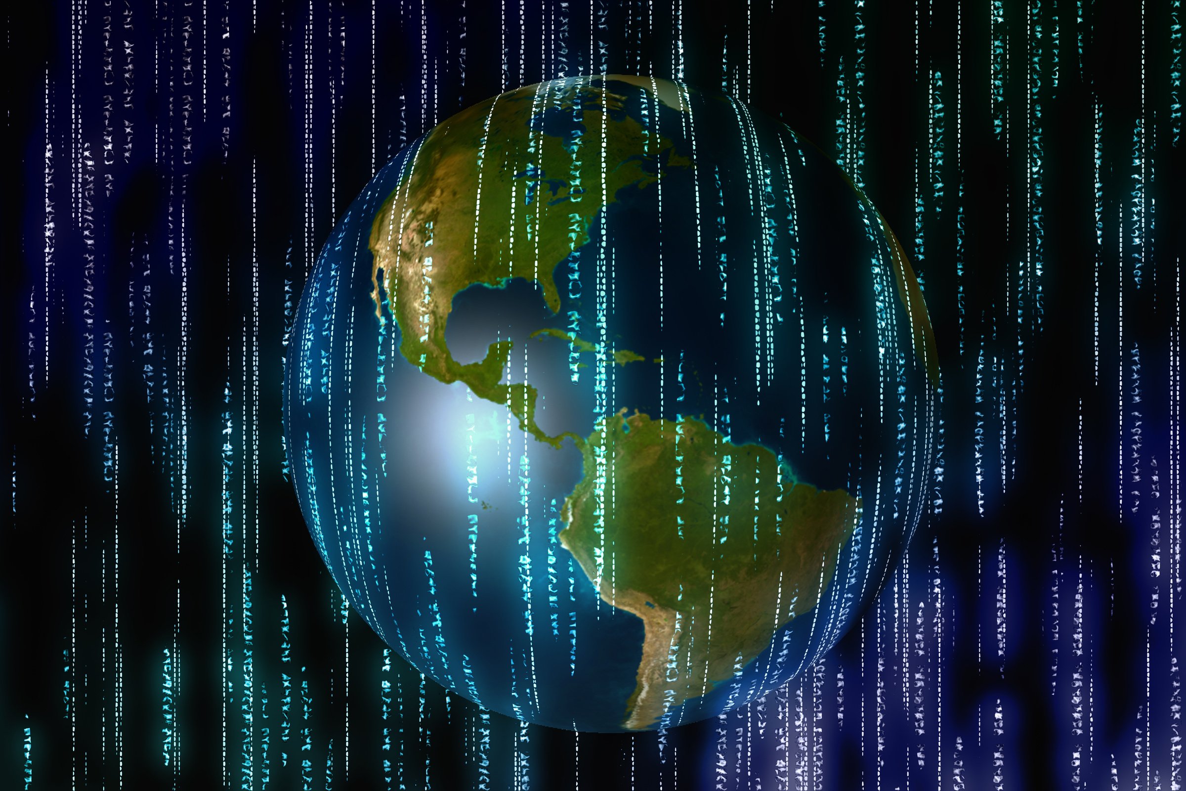 Photomontage Of Planet Earth With Binary Codes